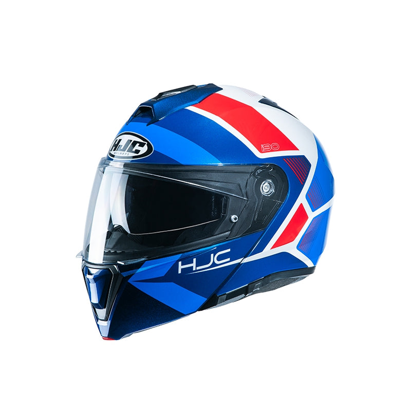 Modularer Helm HJC i90 HOLLEN MC21 doppelte Homologation - Weiß / Blau / Rot